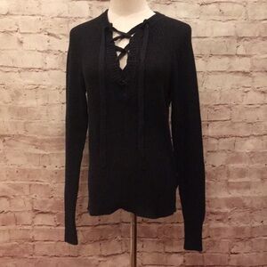 H&M LOGG Label of Goods Lace-Up V Neck Sweater
